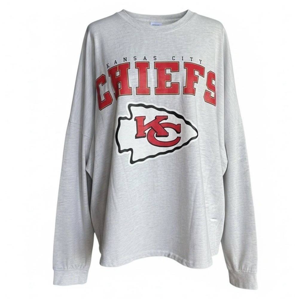 Kansas City Chiefs Gameday Couture Big Goals Oversized Long Sleeve Gray Top L